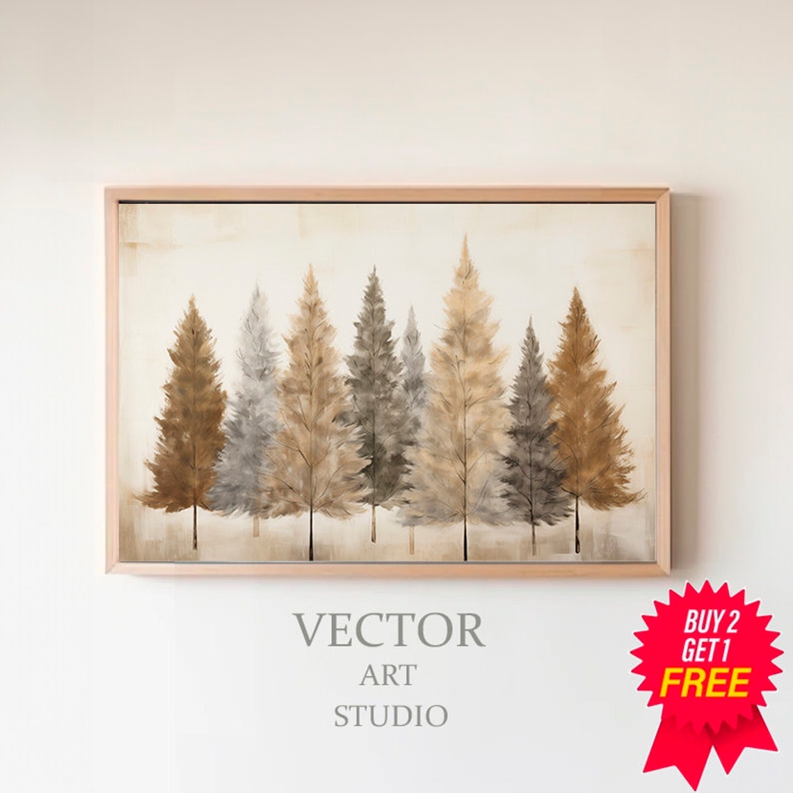 Row of Autumn Pine Trees Minimalist Neutral Landscape Poster