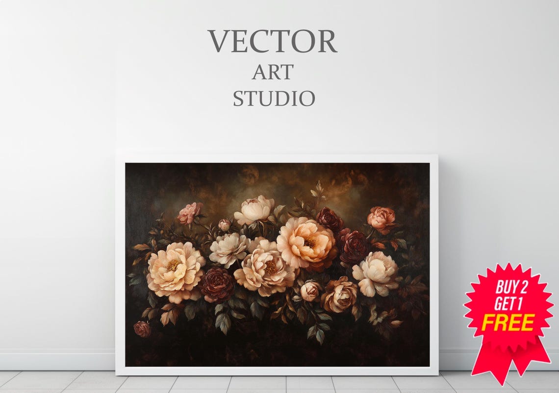 Dark Academia Frame Tv Art Abstract Flowers Vintage Frame Tv Art Botanical Vintage Moody Floral Frame Tv Art Antique Flowers - Image 3