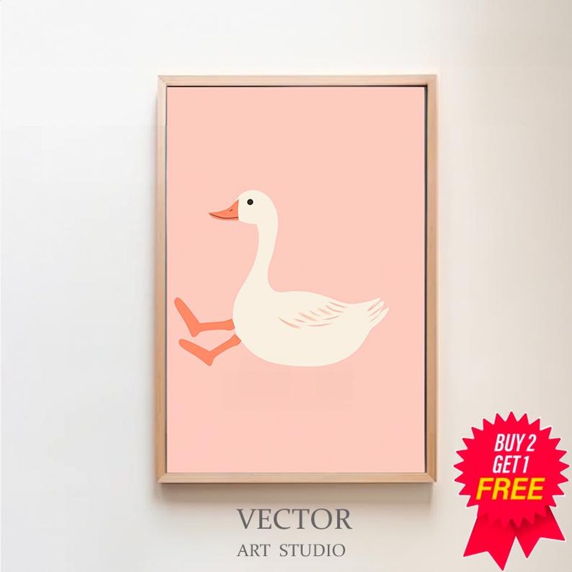 Silly Goose Running on a Blush Pink Minimalist Nursery Art Poster