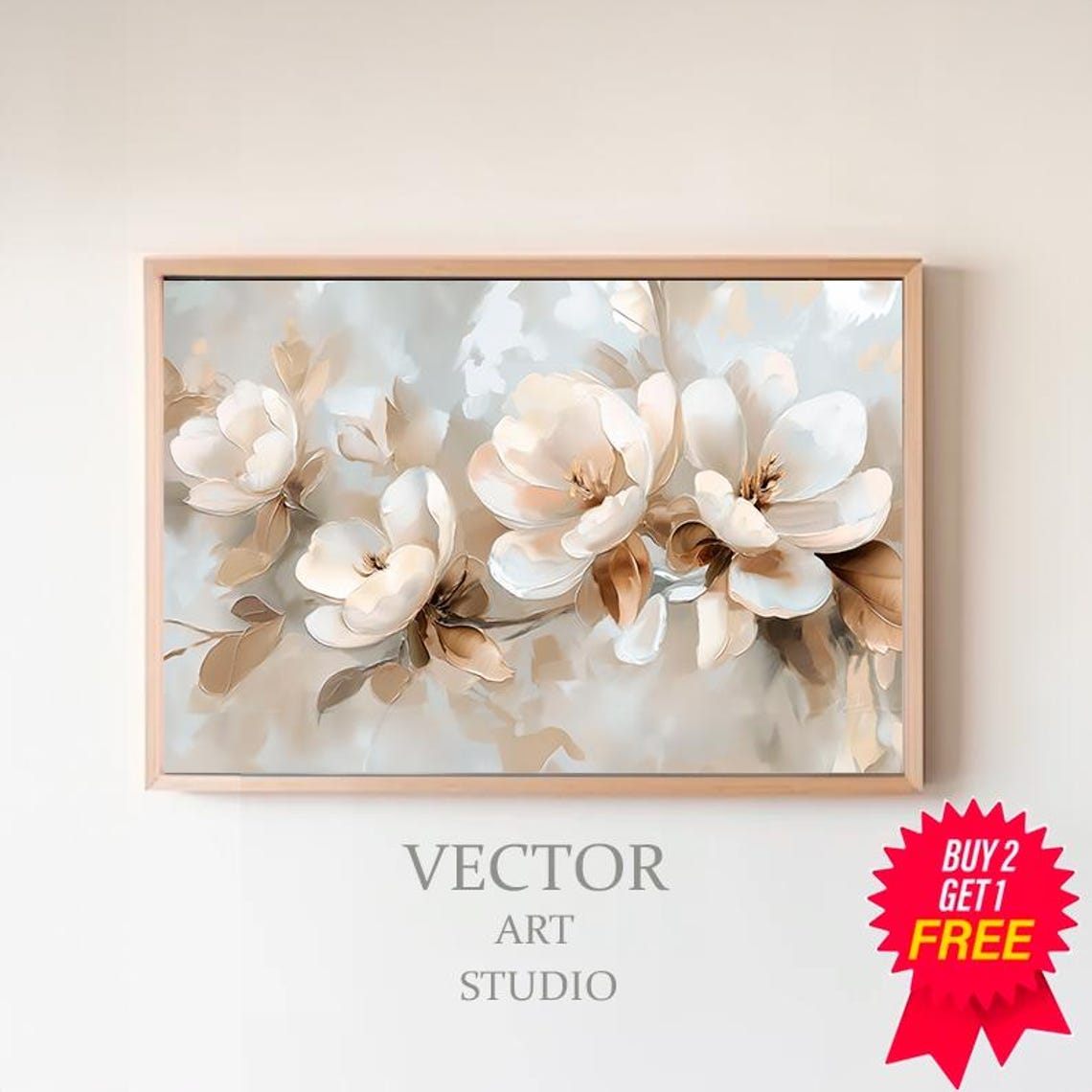 Creamy White Magnolia Blossoms On Soft Neutral Background Art Poster