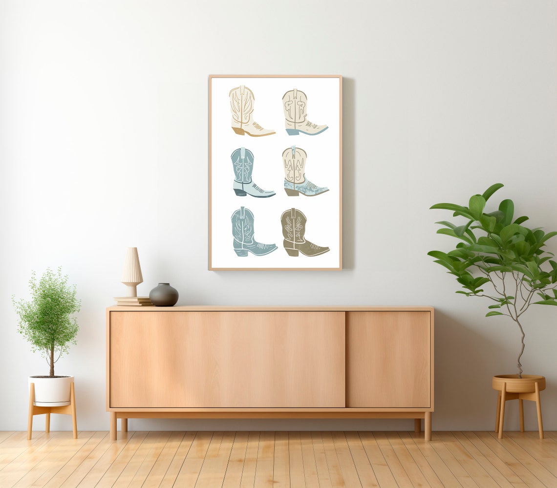 Blue Cowgirl Boots Set Print Preppy Wall Poster Cowgirl Trendy Wall Art Western Bedroom Decor Rodeo Cowgirl Print - Image 2