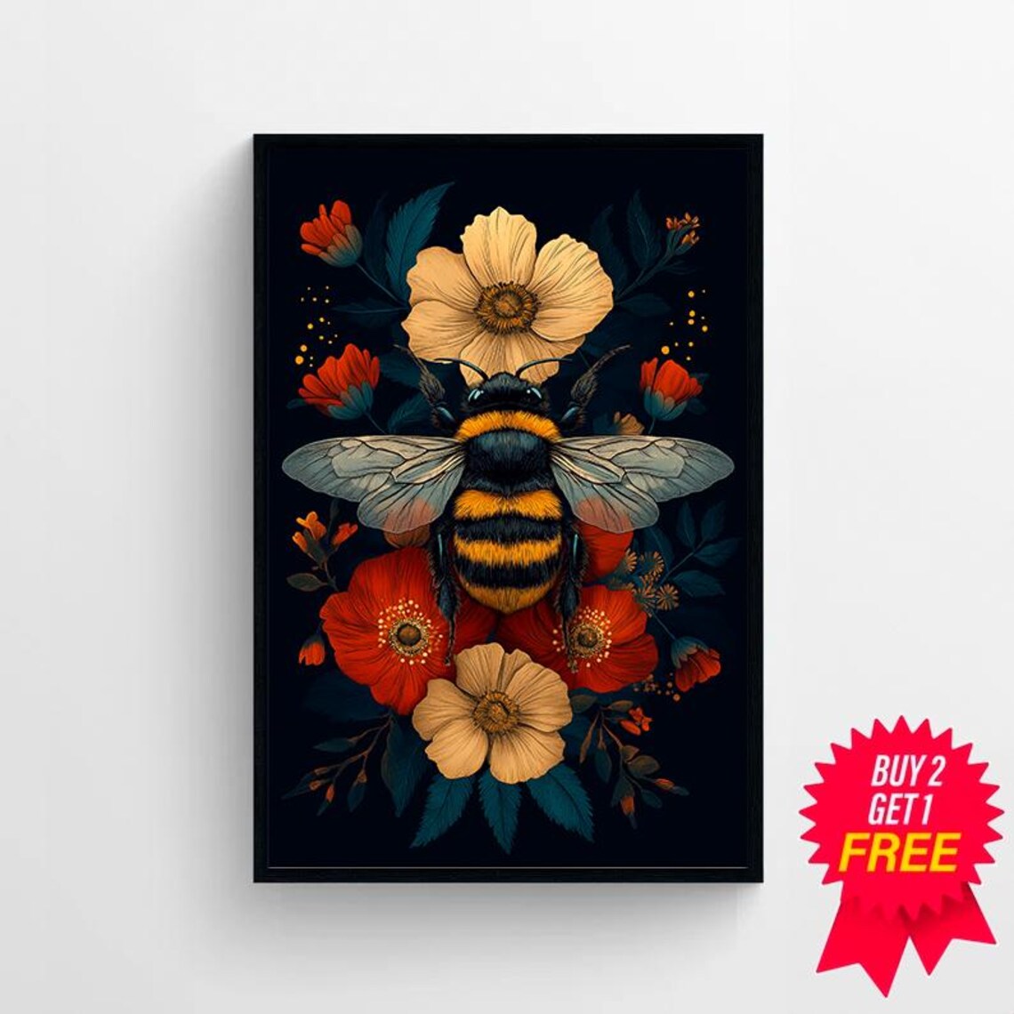 Bee Painting Art Print, Dark Cottagecore Wall Decor - Image 4