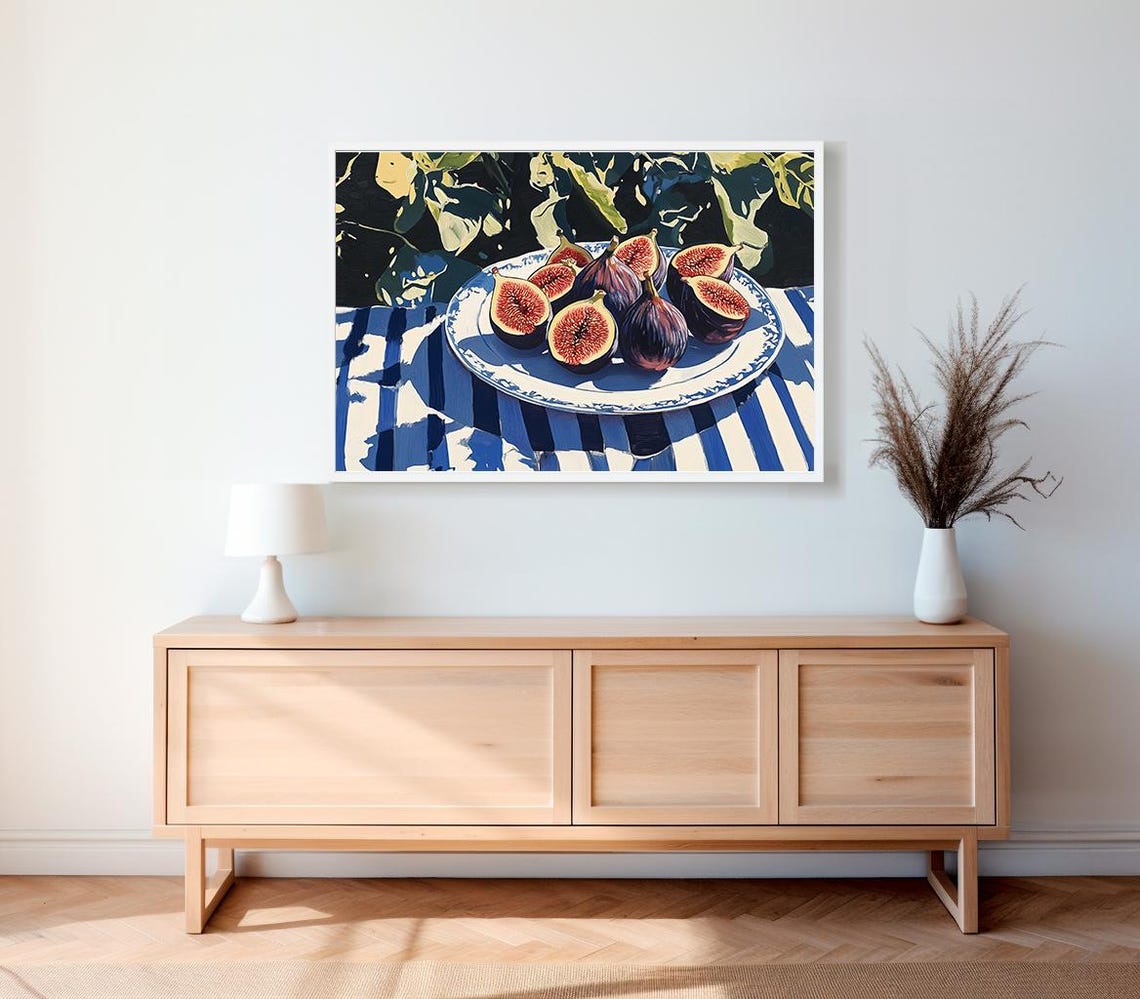 Figs on Blue Plate Dark Moody Mediterranean Still Life Art Print - Image 2