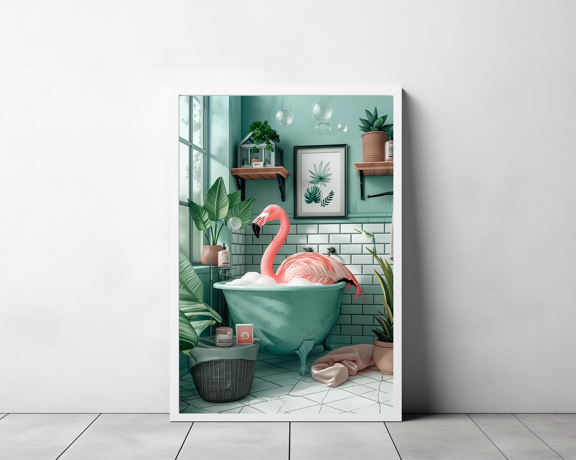 Flamingo Bathroom Botanical Art Print, Tropical Boho - Image 3
