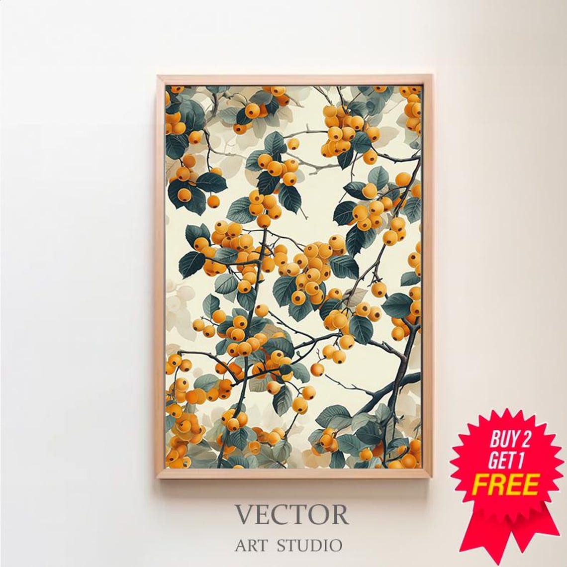Golden Wattle Yellow Blossom Cream Background Botanical Poster