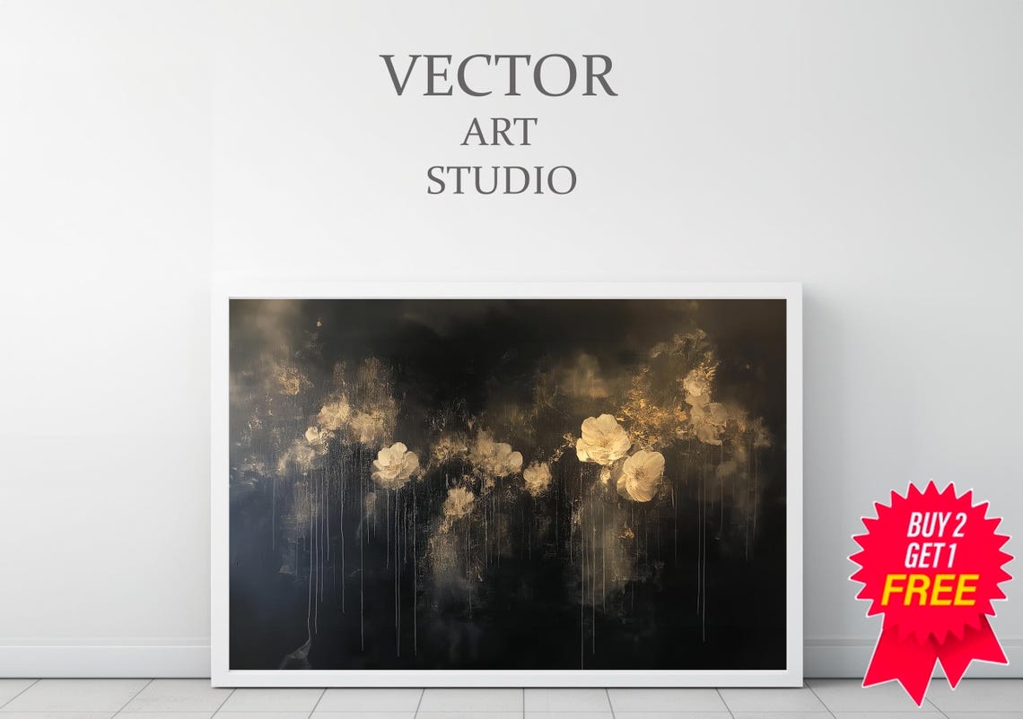 Dark Florals Frame Tv Art Moody Floral Art For Frame Tv Southern Gothic Abstract Florals Black And Beige - Image 3