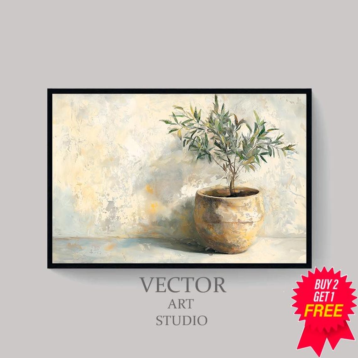 Olive Tree In Aged Clay Pot Against Pale Plaster Wall Poster - Image 4
