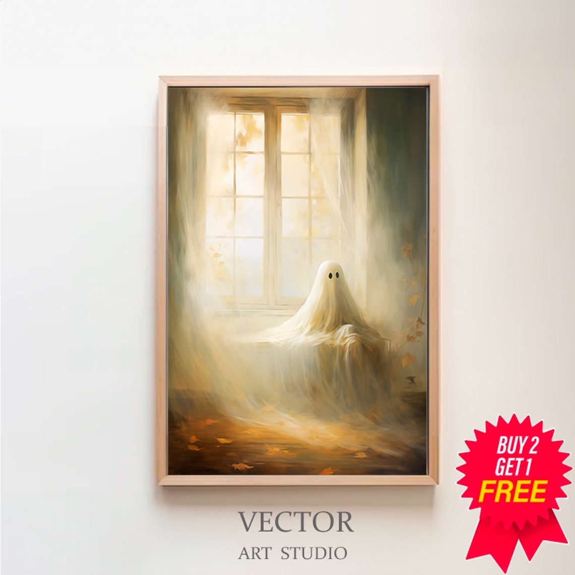 Ghost Resting by Sunlit Window in Golden Autumn Light Poster