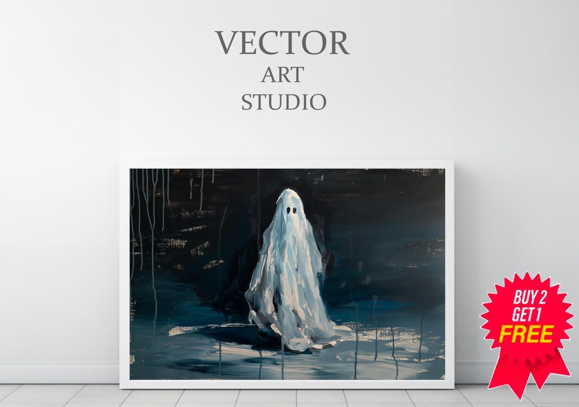 Lonely Ghost Standing In Dark Rain Night Expressive Painting Poster - Image 3