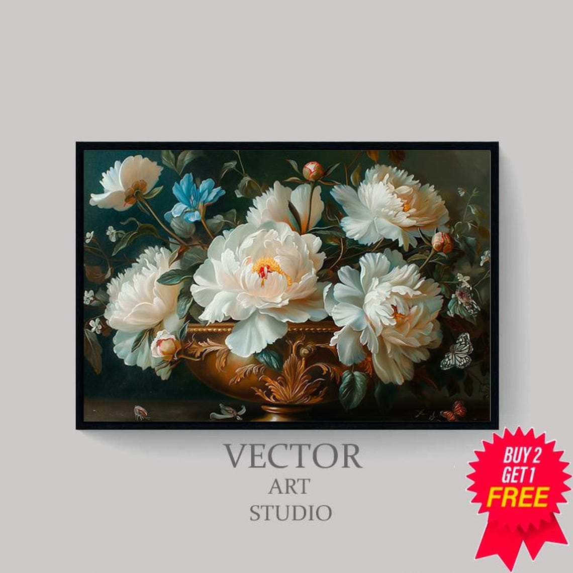 Moody Floral Tv Background Frame Tv Art Moody Flowers Blue Frame Tv Art Vintage Flower Still Life Farmhouse Painting Dark - Image 4