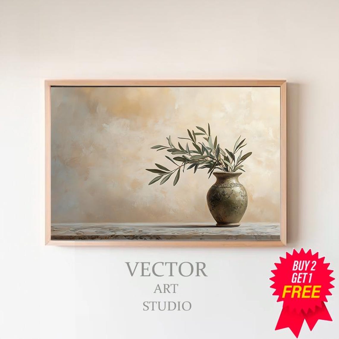 Antique Vase With Olive Branches Neutral Vintage Still Life Poster