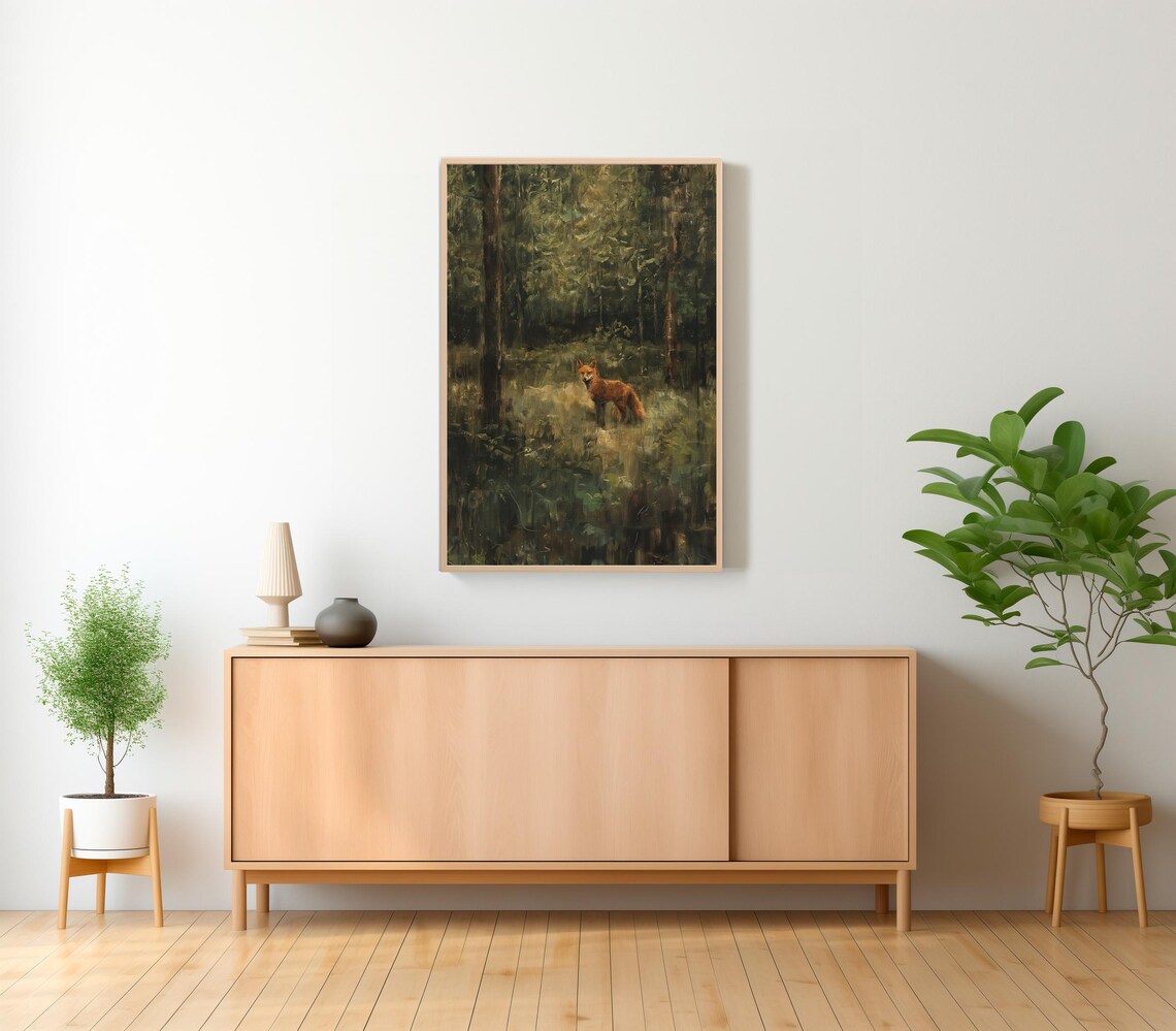 Antique Fox Oil Painting, Vintage Animal Art Print - Image 2
