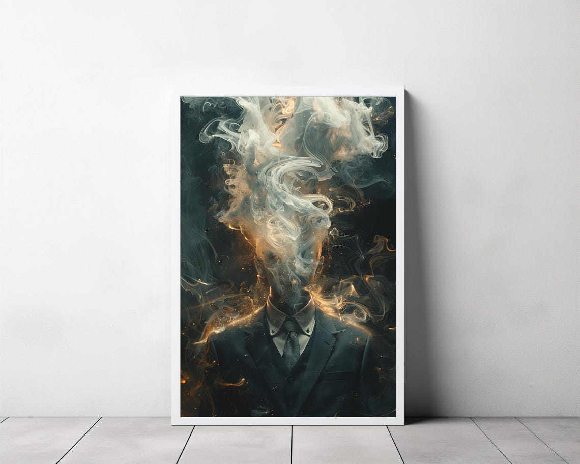 Dark Golden Smoke Dissolving Man Portrait Surreal Gothic Poster - Image 3