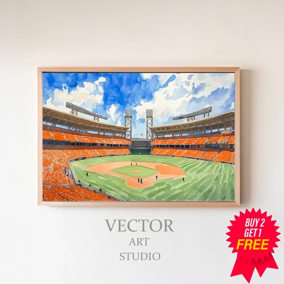 Baseball Stadium Watercolor View From Behind Home Plate Poster