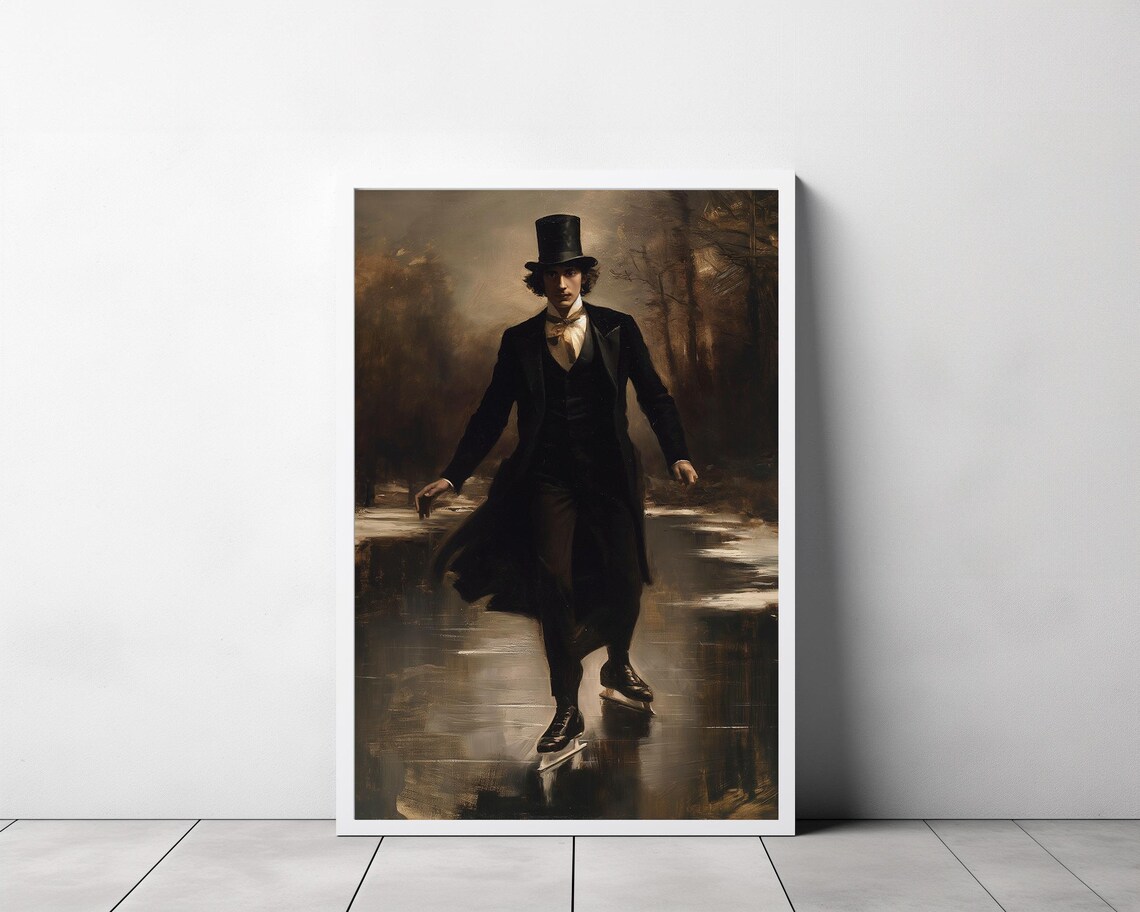 Victorian Gentleman Ice Skating on Frozen Pond Vintage Poster - Image 3