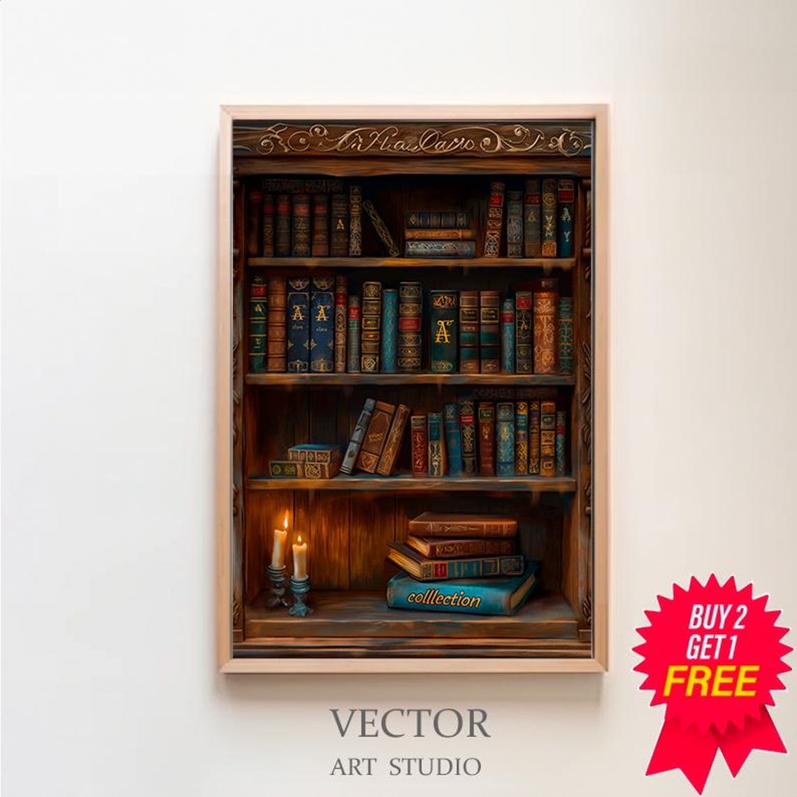 Victorian Book Shelf Vintage Poster Art Poster Print Dark Academia Reading Gifts Gothic Victorian