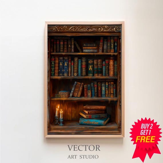 Victorian Book Shelf Vintage Poster Art Poster Print Dark Academia Reading Gifts Gothic Victorian