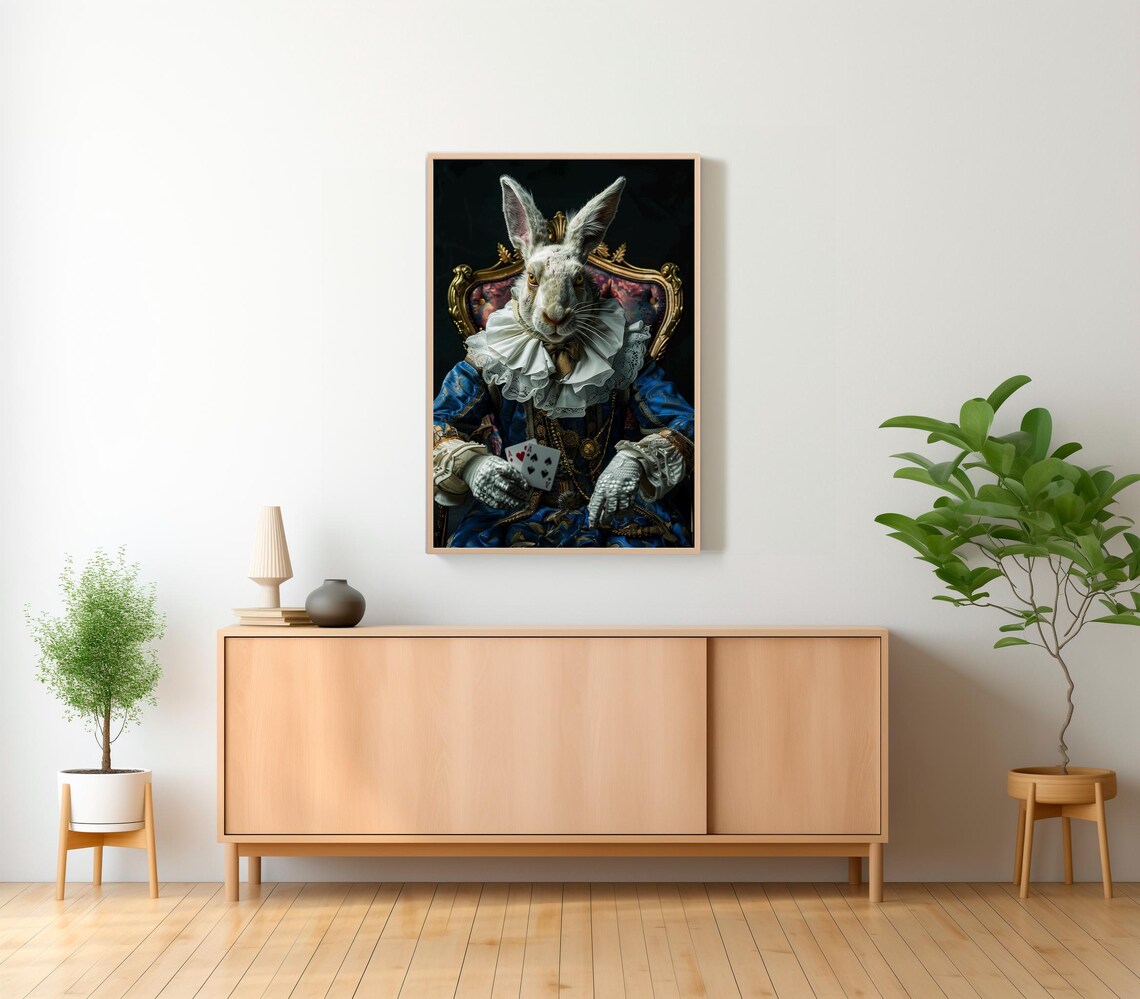 White Rabbit Victorian Aristocrat Holding Ace of Hearts Poster - Image 2