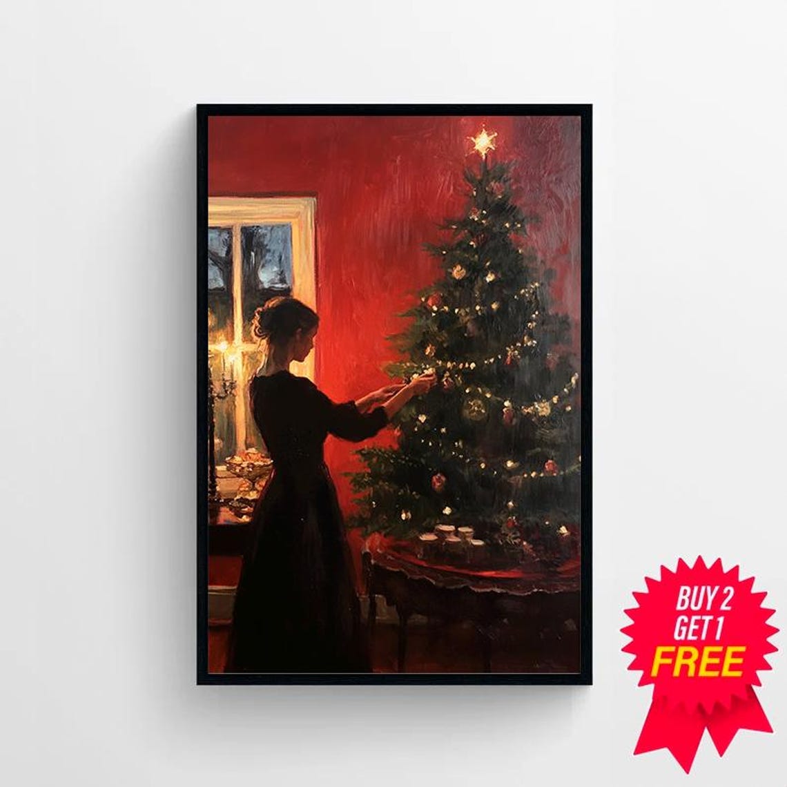 Victorian Woman Decorating Star Topped Christmas Tree Poster - Image 4