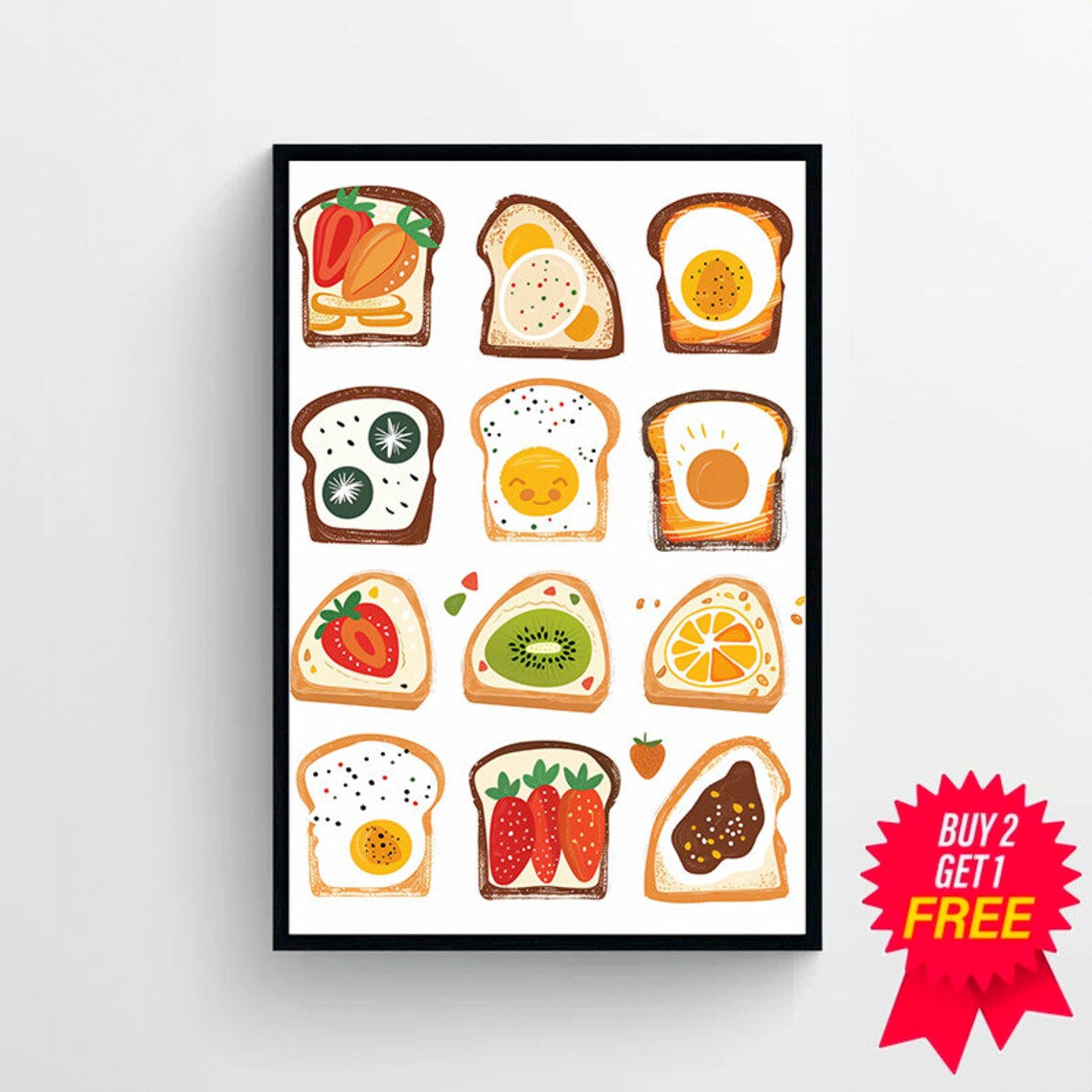 Toast Breakfast Print Avocado Toast Decor Trendy Kitchen Wall Art Kitchen Decor Minimalist Food Ingredient Print Foodie Art Print - Image 4