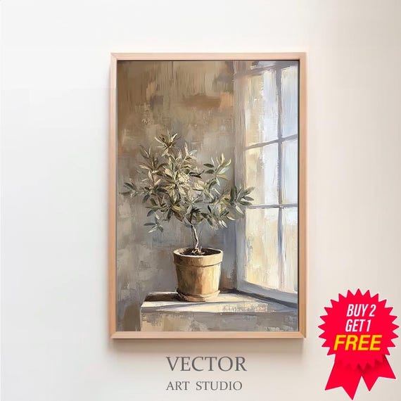 Vintage Still Life Olive Tree Painting Muted Tones Collection Tranquil Stillness By Artedya Wall Art