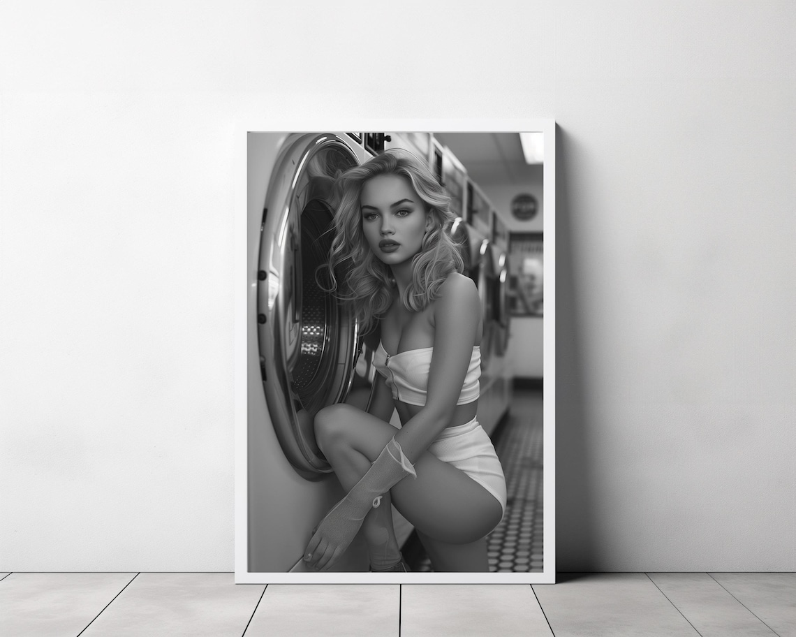 Vintage Blonde Pin Up Girl by Laundromat Washing Machine Photo Poster - Image 3