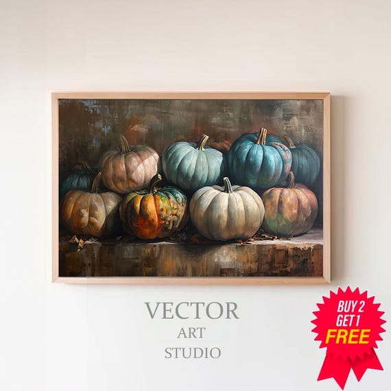 Rustic Halloween Pumpkins Print Moody Halloween Wall Decor Pumpkin Still Life Painting