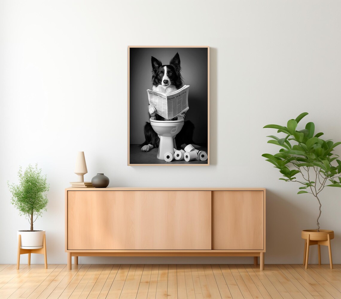 Border Collie in Toilet Bathroom Funny Dog Poster - Image 2