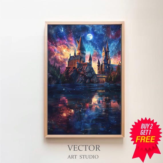 Wizarding Inspired Poster Vintage Wizard School Wizard World Van Gogh Painting Vintage Castle Decor Wall Art