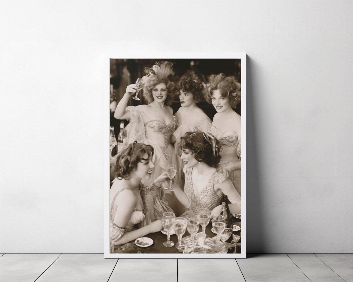 Vintage 1920s Flapper Women Drinking Wine at a Party Photo Poster - Image 3