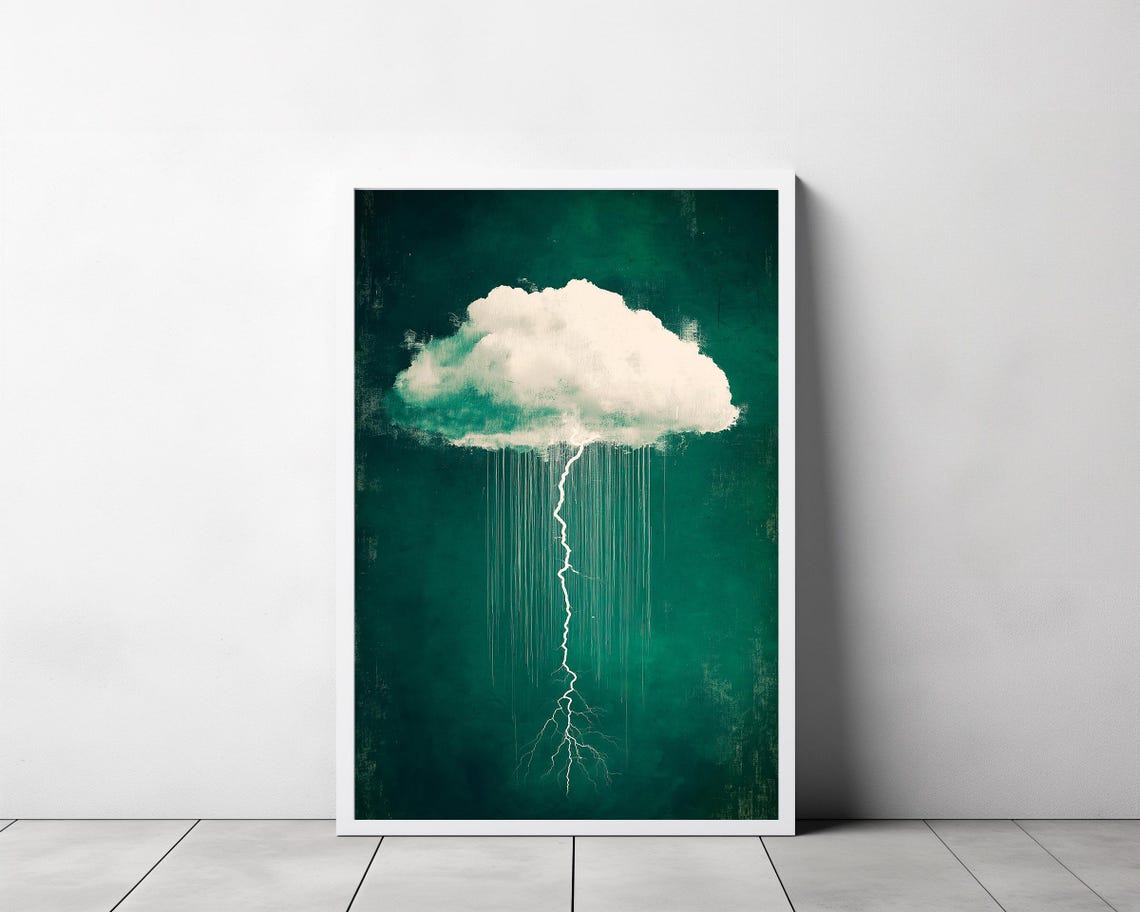 Emerald Green Lightning Cloud Art Cloud Art Minimalist Wall Decor Cloud Print Lightning Art Moody Cloud Art - Image 3