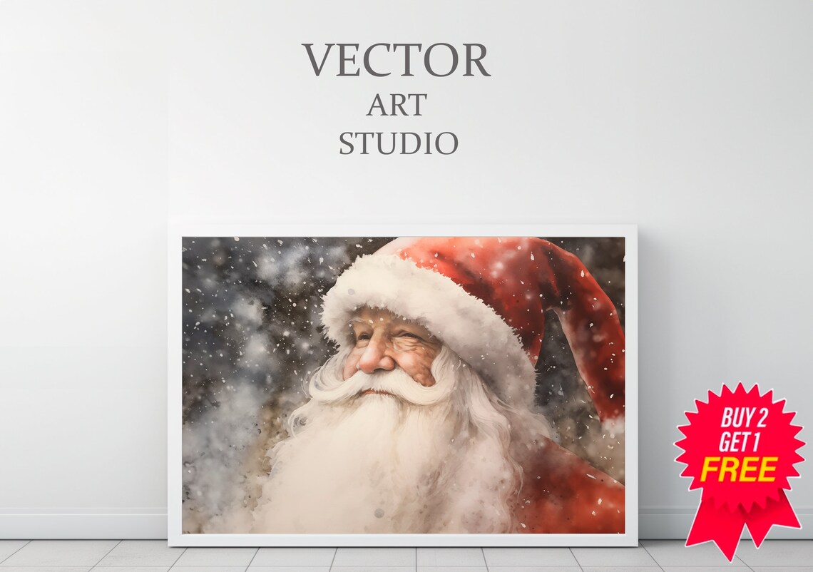 Vintage Santa Claus Portrait in Floppy Nightcap With Snow Poster - Image 3