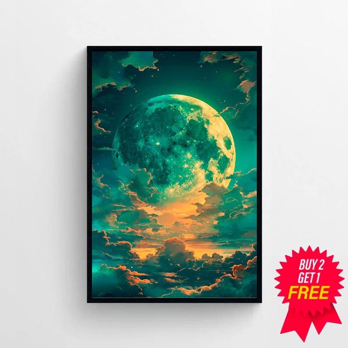 Enchanting Celestial Moon Art Print Vintage Inspired Dark Academia Dark Cottagecore Moon Art Print Night Sky Painting - Image 4