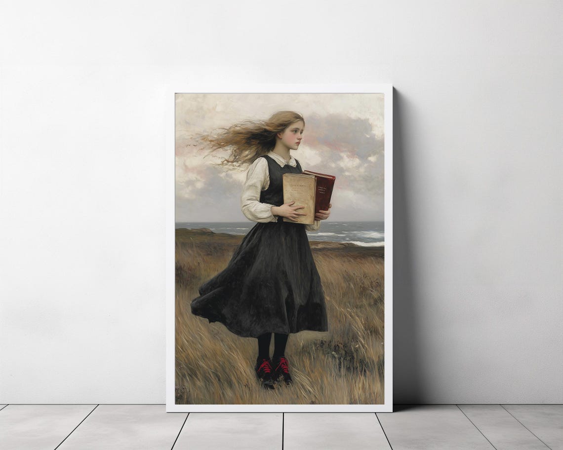 Moody Girl With Books Vintage Art Dark Academia Prints - Image 3