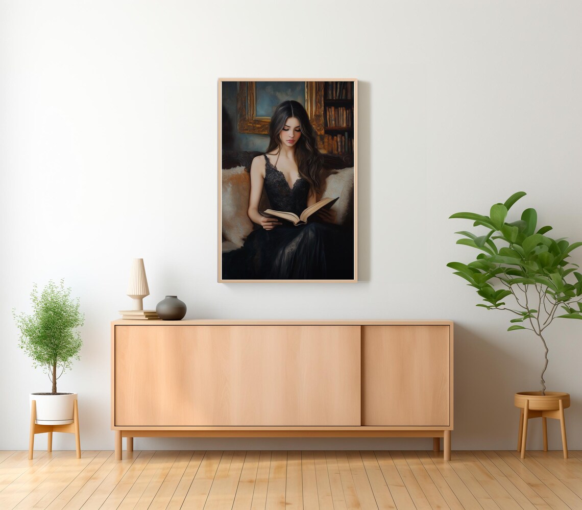 Victorian Lady Reading Room, Gothic Dark Academia Art Print - Image 2