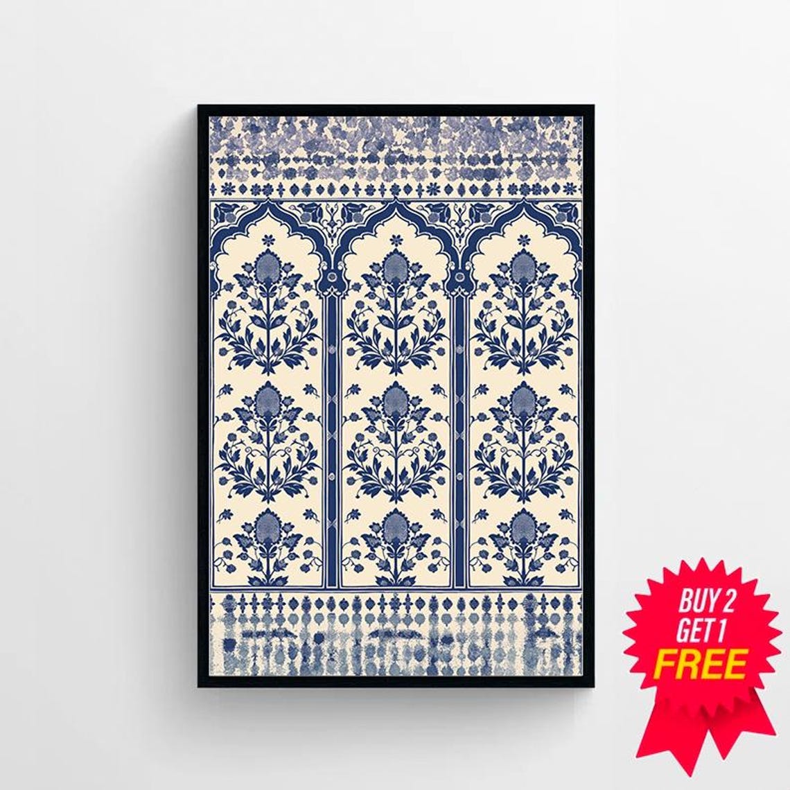 Blue White Floral Arch Tapestry Pattern Decorative Art Poster - Image 4
