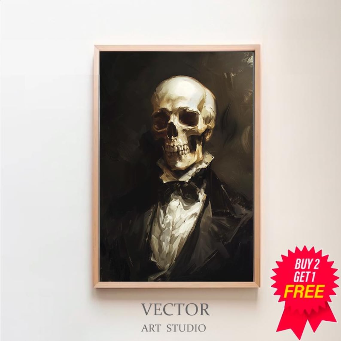 Elegant Skeleton in a Tuxedo in a Dark Renaissance Style Painting Poster