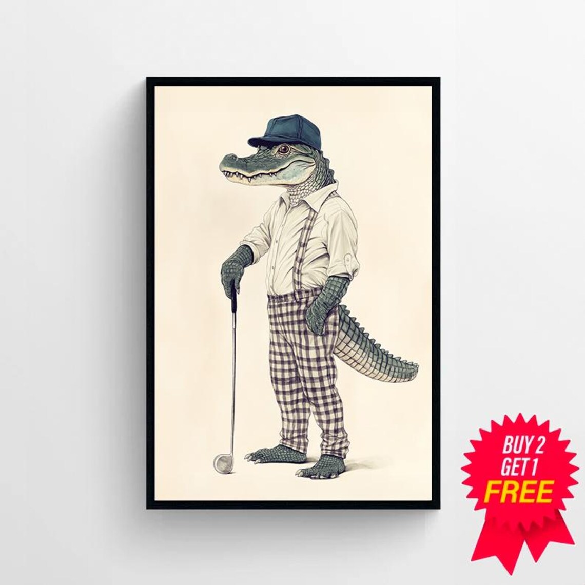 Alligator in Suspenders With Golf Club Funny Animal Portrait Poster - Image 4
