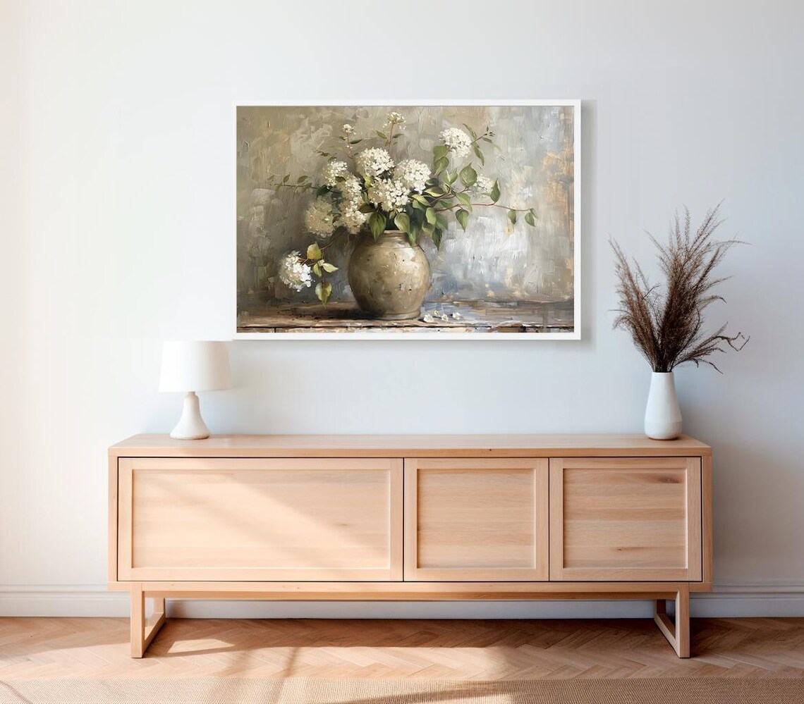 Hydrangeas In Vintage Vase Floral Wall Art Print - Image 2