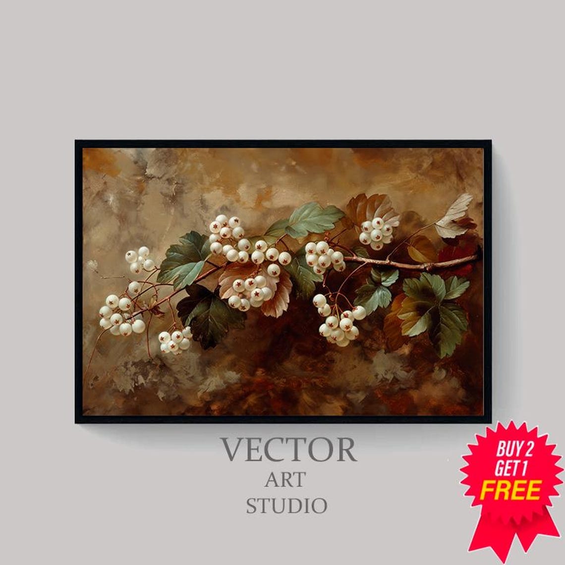 White Snowberry Branch Vintage Botanical Neutral Winter Art Poster - Image 4