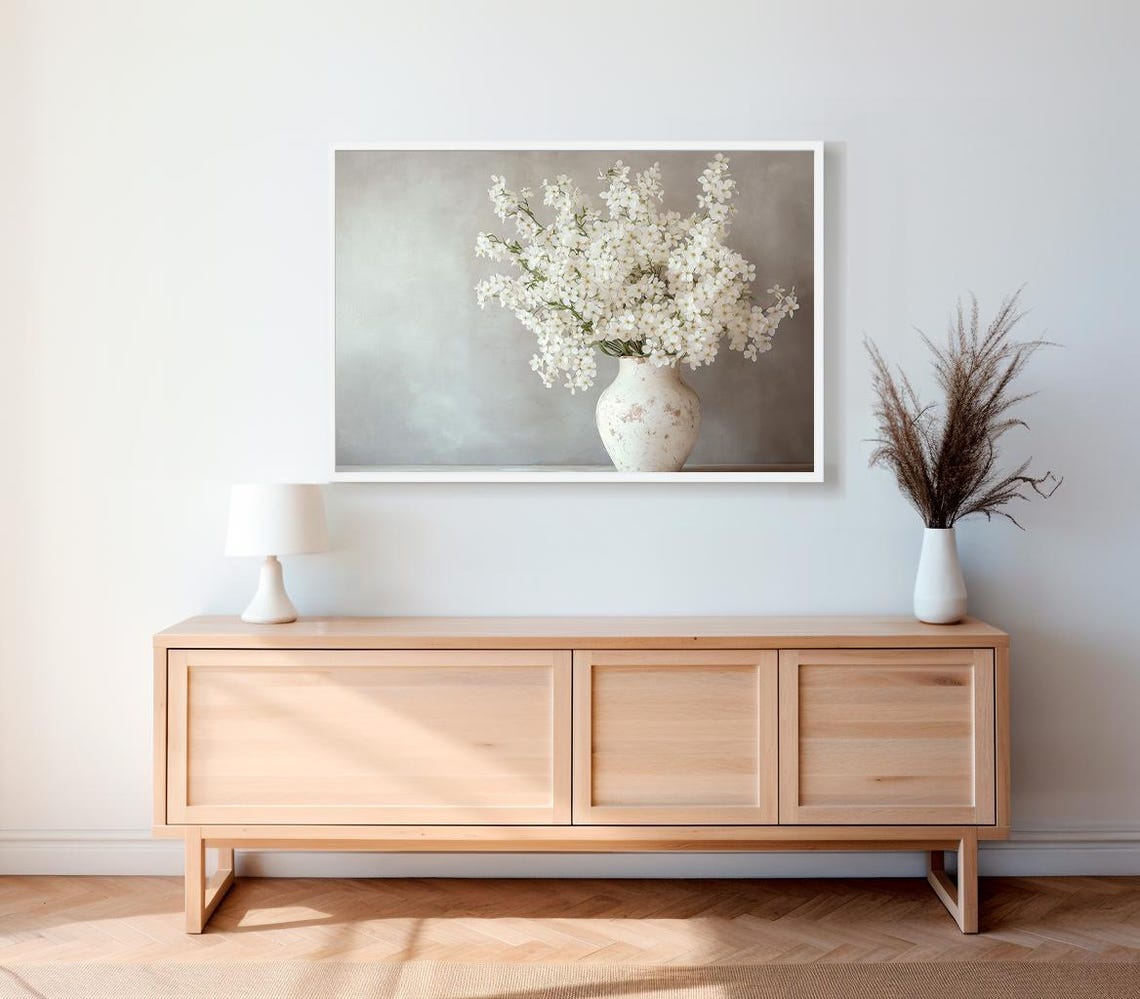 Abundant White Blossoms In Weathered White Ceramic Vase Poster - Image 2