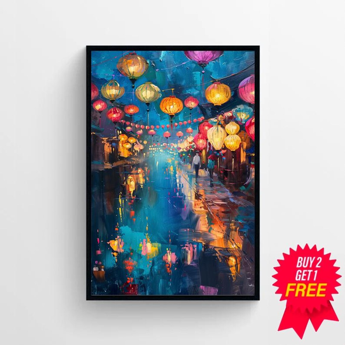 Hoi An Vietnam Lantern Street At Night Scene Oil Painting Poster - Image 4