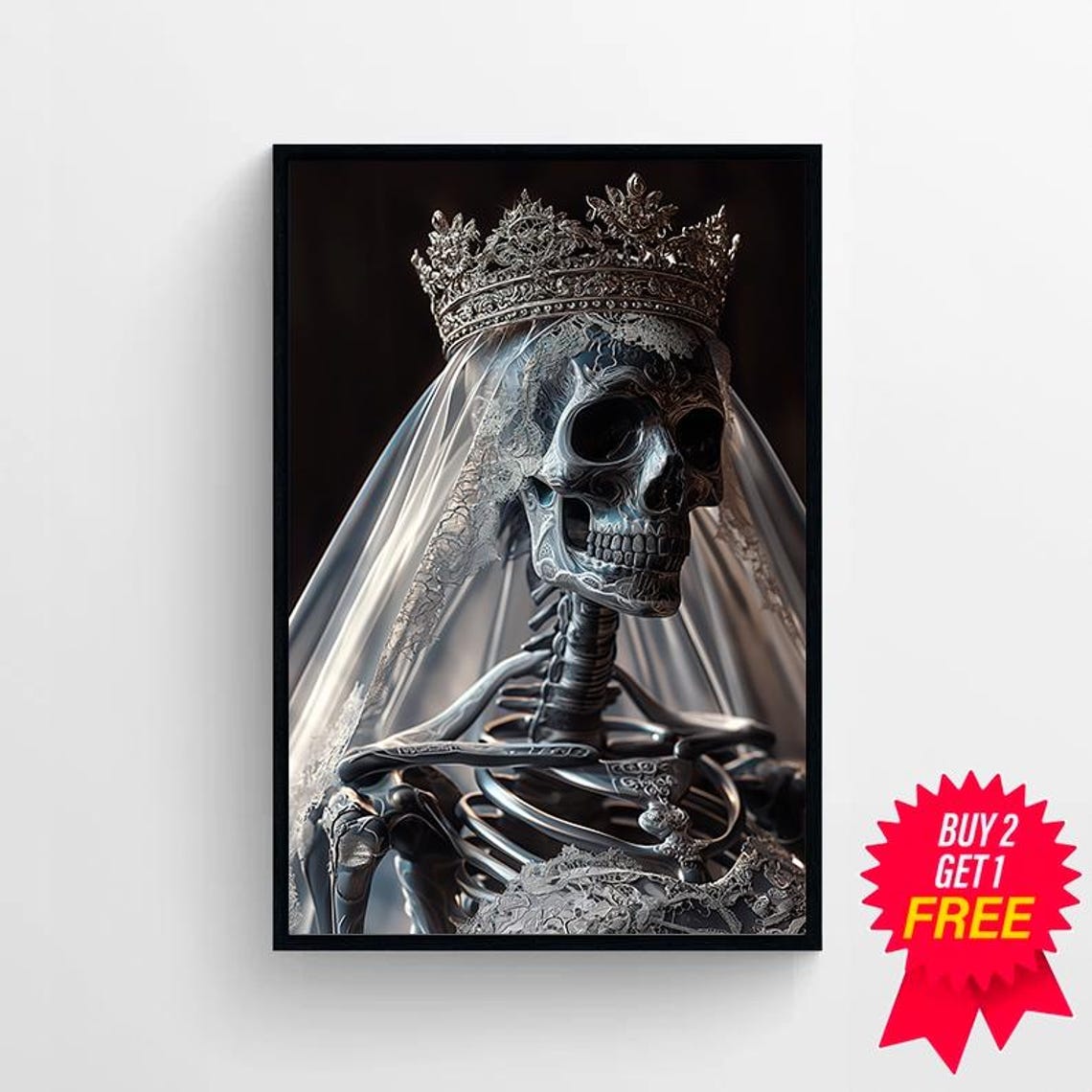 Crowned Skeleton Queen Bride In Veil Gothic Dark Academia Poster - Image 4