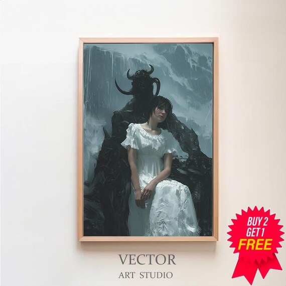 Satan Embrace Woman In White Dress With Dark Demon Gothic Poster