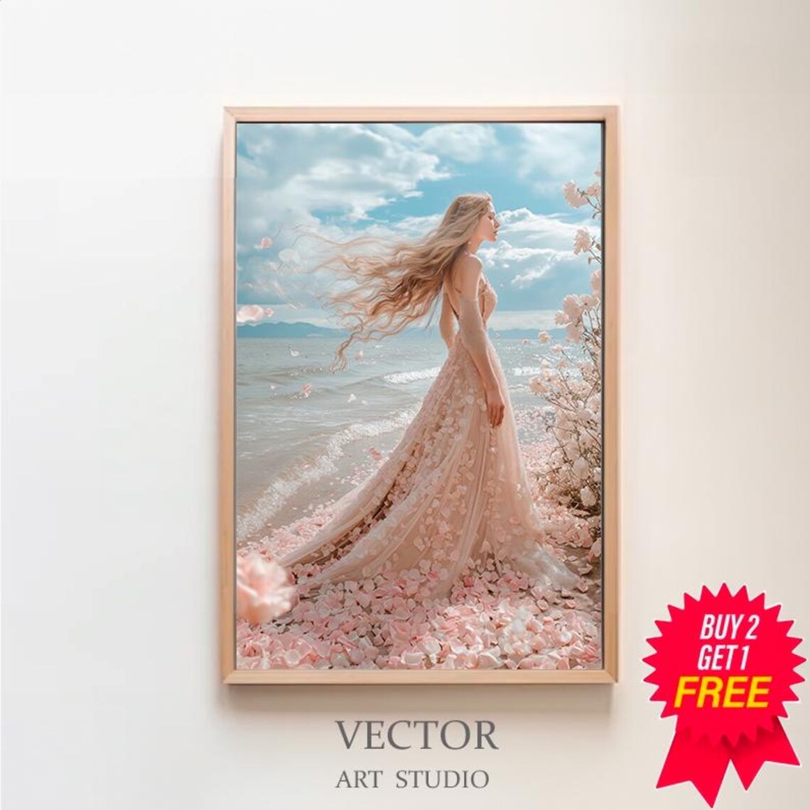 Aphrodite Greek Goddess of Love on a Blossom Seashore Art Poster