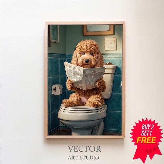 Labradoodle Auf Toilette Und Liest Zeitung Badezimmer Bild Badezimmer Deko Labradoodle Geschenk Funny Picture Einrichtung Ideen Badezimmer