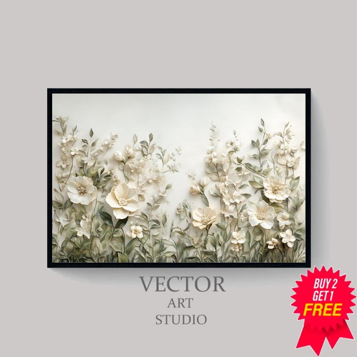 Wildflower Field Blooming in Soft Cream and Beige Tones Poster - Image 4