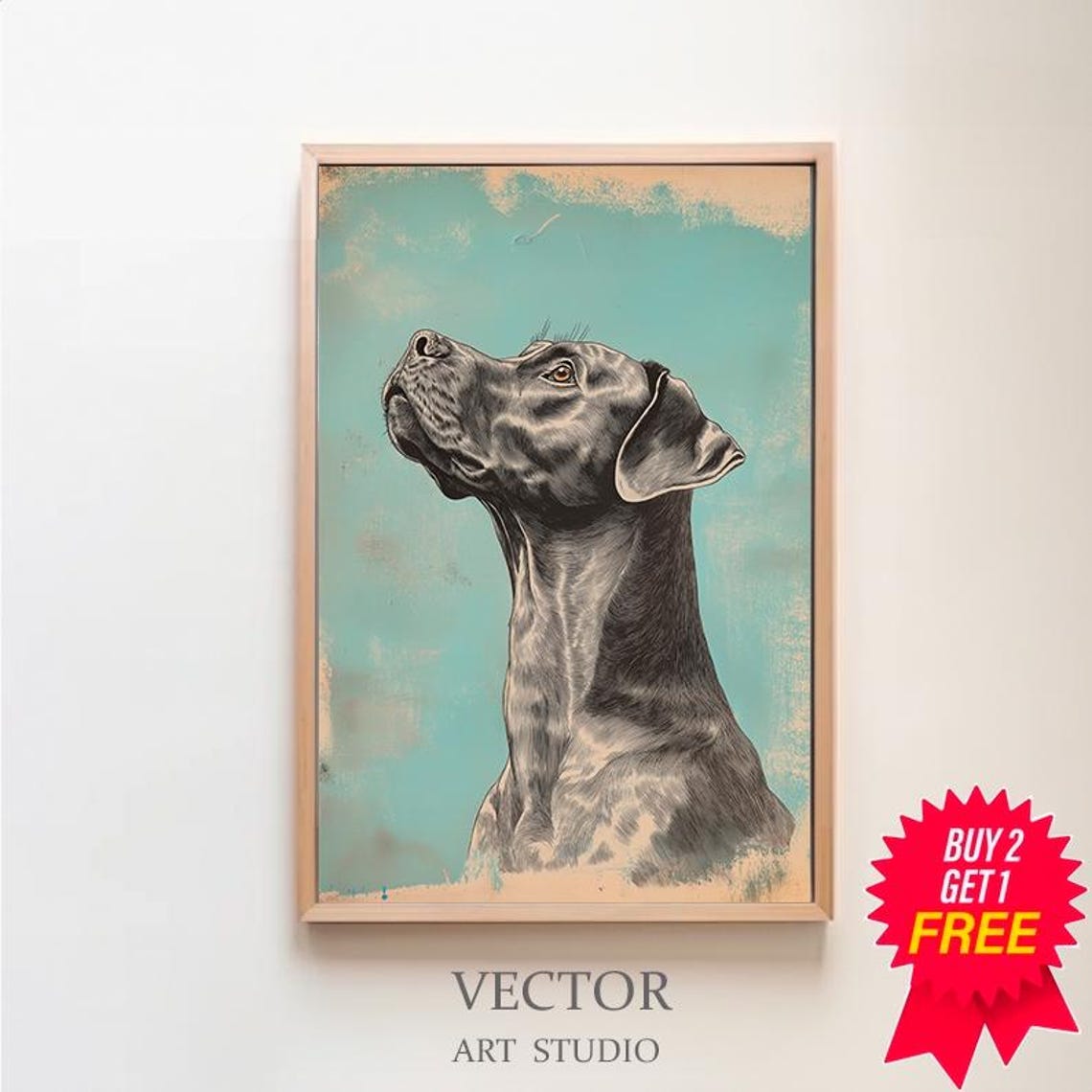 Vintage Dog Sketch 2 Of 2 Dog Wall Art Large Oil Painting Oversize Giclee Dog Painting Mid Century Modern Original Art Print