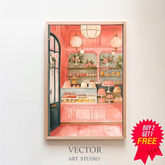 Cake Bakery Cafe Watercolor Poster, Danish Pastel