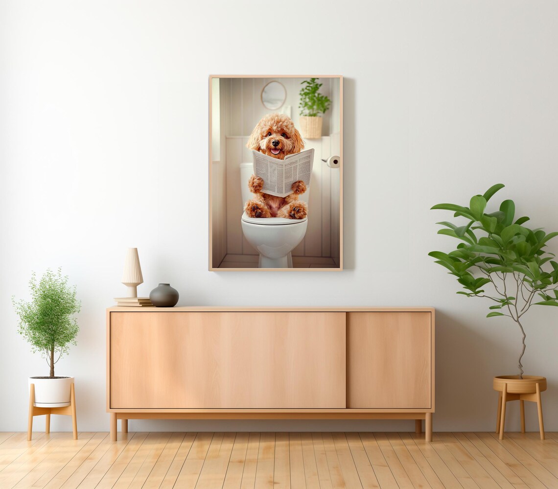 Cavapoo Dog in Toilet, Funny Bathroom Art Print - Image 2